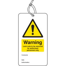 Warning - Lockout to be Removed Etc.. - Double Sided Safety Tag (Pack of 10)