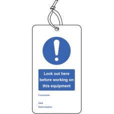 Lockout Tag - Lock Out Here Before Working On - 80 x 150mm (Pack of 10)