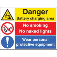 Danger - Battery Charging Area - Wear PPE - No Smoking - No Naked Lights